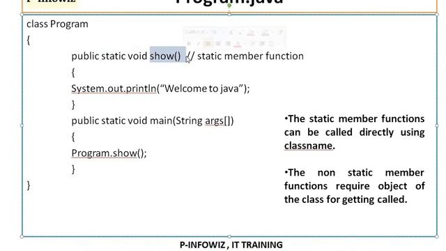 static member functions in java.