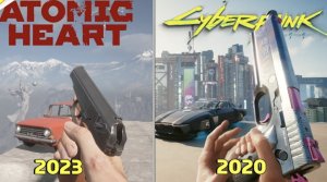 Atomic Heart vs Cyberpunk 2077 — детали и сравнение графики, физики игр!!