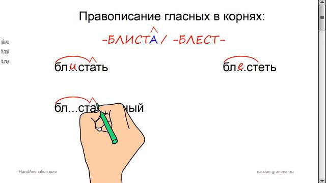 Русский язык. Гласные в корнях -БЛИСТ- /-БЛЕСТ- с чередованием. смотреть онлайн