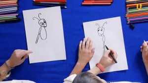 UTV. РИСУЕМ ВМЕСТЕ. Рисуем кузнечика Кузю из мультфильма "Лунтик"