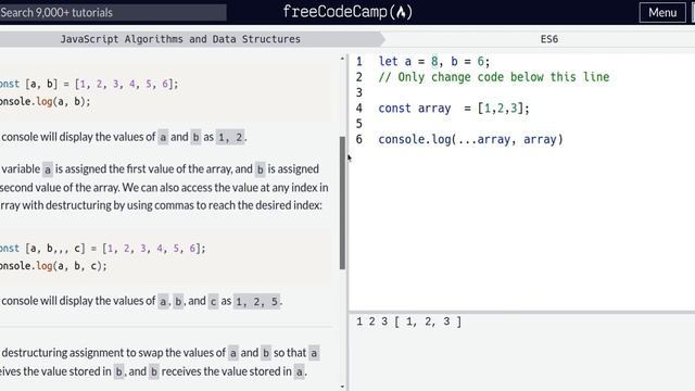 Lesson 12 | ES6 | Use Destructuring Assignment to Assign Variables from Arrays