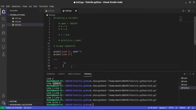 Escape Sequences in Python & Creating/Declaring Variables|| Python Free tutorial #3 || Death Code