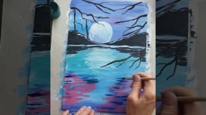 Простой пейзаж гуашью. Рисуем с детьми.