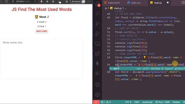 Html, Css, Javascript, Find most common used words PART 2.