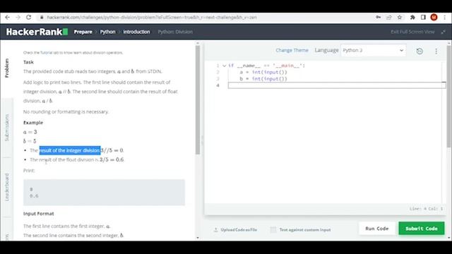 Learn Python | Division| Hackerrank Python Solution