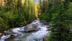 4K Big Timber Creek Sunset Ambience  Crazy Mountains  Forest River Nature Sounds