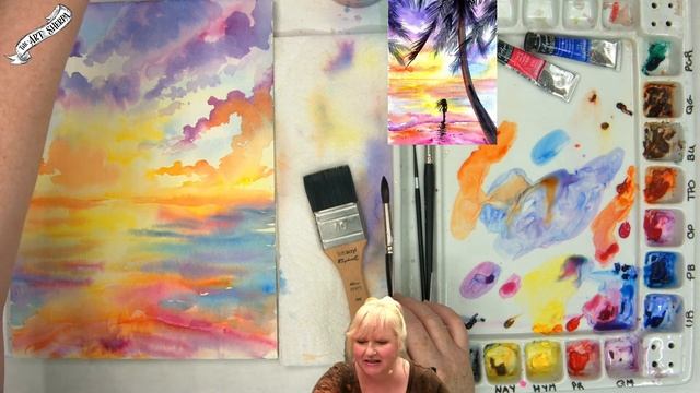 SUNSET BEACH Easy How to Paint Watercolor Step by step | The Art Sherpa