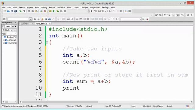 URI Online Judge 1001 Solution in C - URI Extremely Basic Solution in C