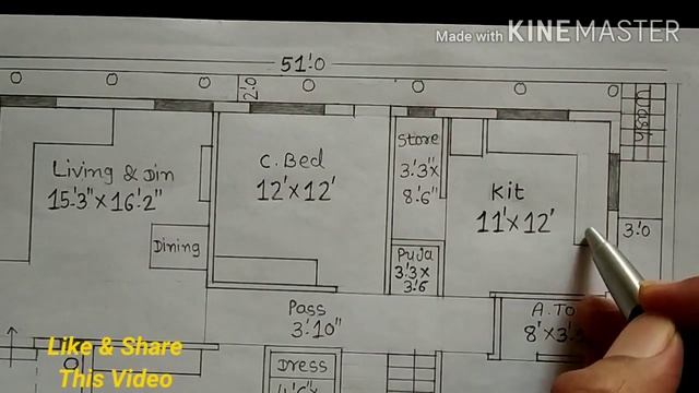 50×35 House Plan,50×35 Ghar Ka Naksha,50×35 House Design,West Face(पश्चिम दिशा)3Bhk Vastu House Pla смотреть онлайн