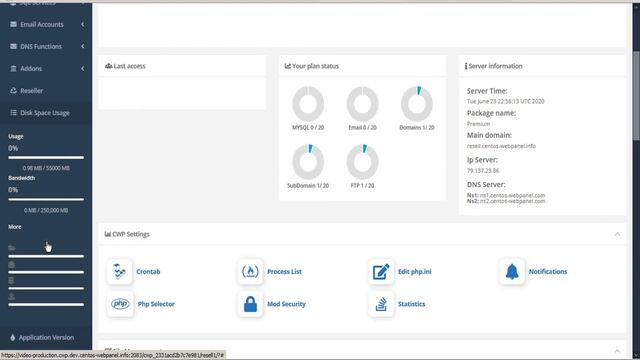 CWP - User Panel: Disk Space Usage tutorial смотреть онлайн
