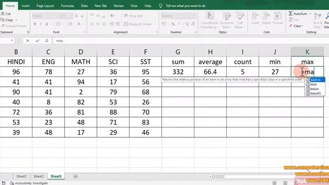 learn all basic excel formula sum, average, max, min, count with examp