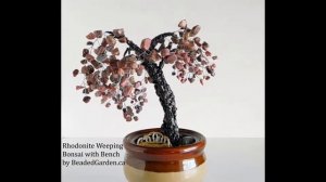 Rhodonite Weeping Cherry Blossom Bonsai with Bench