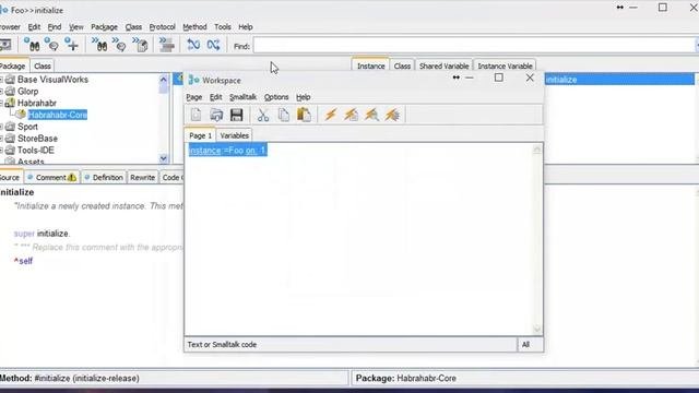 Создание класса в SmallTalk методом 