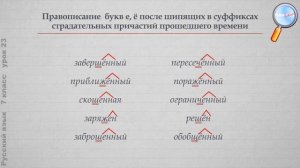 Русский язык 7 класс (Урок№23 - Буквы е и ё после шипящих в суффиксах страд.причастий прош.времени.