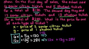 Word Problem Systems of Equation: Ticket Prices