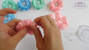 Бантики-резинки с самодельной серединкой МК/DIY kanzashi flowers