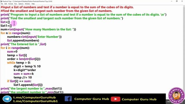 Input a list of numbers and test if a number is equal to the sum of the cubes of its digits Class 1