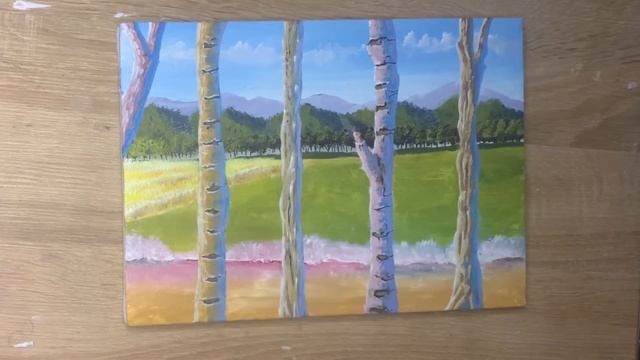 Birch trees painting | how to paint a field смотреть онлайн