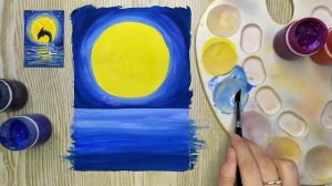 Как нарисовать ночной пейзаж с дельфином гуашью. Рисуем гуашью для начинающих