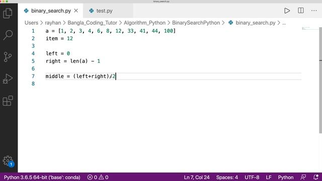 Code- Binary Search in Python Bangla Tutorial. Data Structures and Algorithms Bangla Tutorial.
