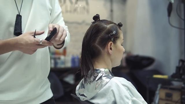 LAYERED HAIRCUT with curtain bangs. ALL ABOUT OVER DIRECTION HAIR CUTTING - NIKITOCHKIN