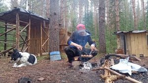 ОДИН в ЛЕСУ строю ИЗБУ. Готовим вкусняшки на углях. Forest life with confort