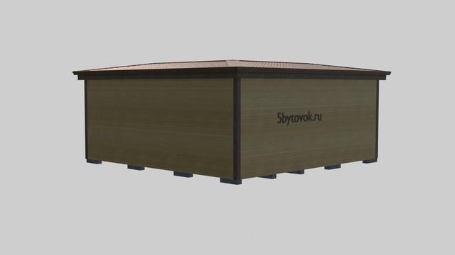 Угловая деревянная бытовка 5 на 5 метра: 3D модель смотреть онлайн