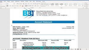 Bosnia and Herzegovina Bosna Bank International proof of address banking statement template in Word