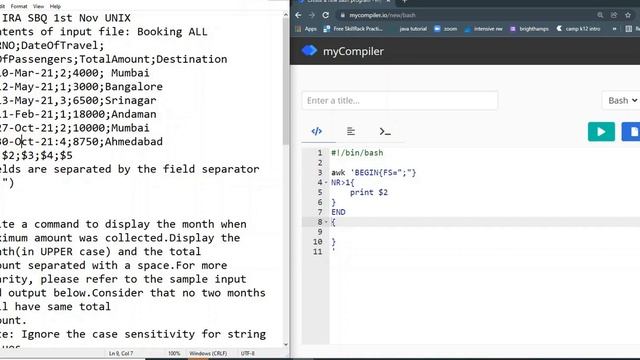 AWK CMD FULLY EXPLAINED|TCS IRA UNIX/BASH 1ST NOV SOL|TCS PRA |TCS CPA|TCS OPA|BASH TUTORIAL |UNIX