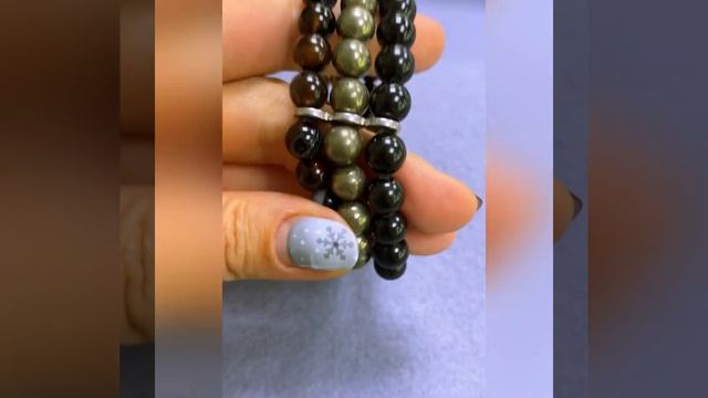 ⚫️Трёхрядный Мужской Браслет: Чёрный Турмалин, Пирит, Чёрный Агат.