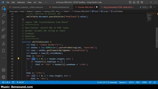 Bing Bot generates JavaScript function to Process Salesforce Field XML