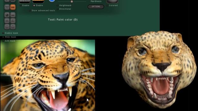 Sculptris как раскрасить  текстурой леопарда урок № 7