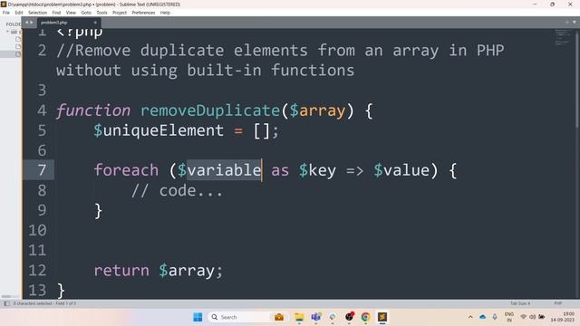 Remove duplicate elements from an array in PHP without using built-in functions