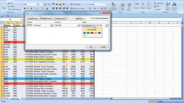 How to Learn Excel 2017 - Sort by Cell Color