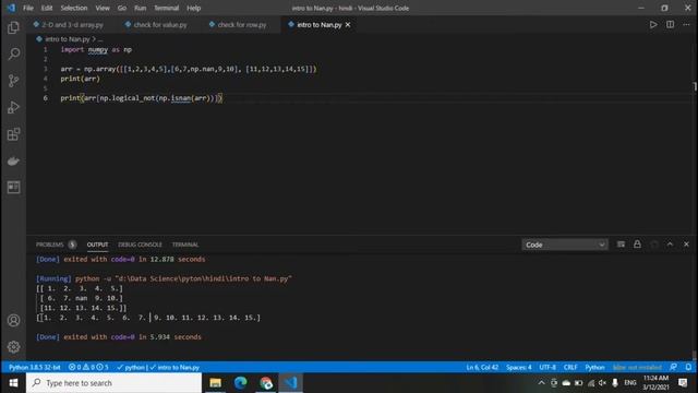 how to remove np.nan in numpy | data science tutorial hindi | codin india