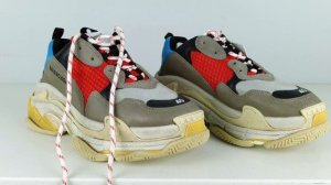 Balenciaga Triple S Trainers/Sneakers Men's Original Color: Red/Blue/Yellow Unboxing and Try-On