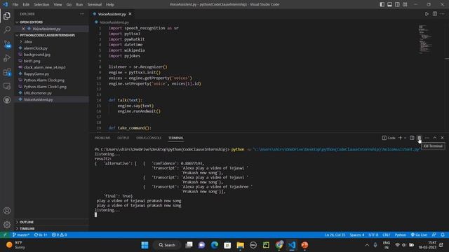 #task1 |  @codeclause   Internship |Golden project |Task 1 : Voice assistant using python