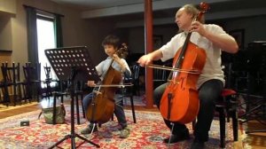 Arn (9 years 10 months) practising cello duet - June 2012