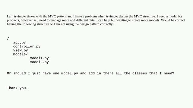 Softwareengineering: Multiple models/controllers python app