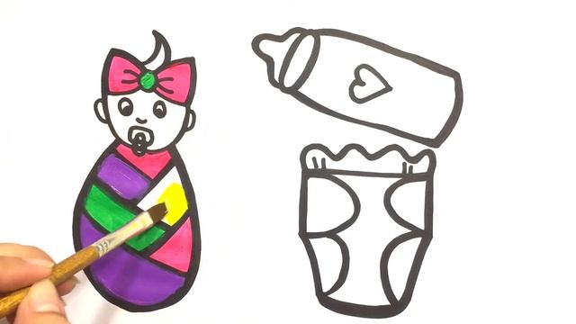 Kак нарисовать ребенка и бутылочку для кормления ? | How to draw a baby and a feeding bottle ?