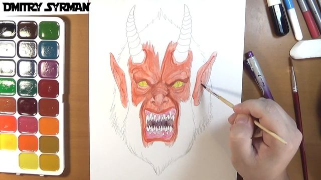How to draw Demon for Halloween, Как нарисовать Демона красками на Хэллоуин смотреть онлайн