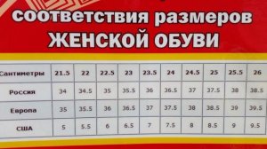 Таблица соответствия размеров женской обуви