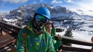 Skiing and Snowboarding the slopes of Ortisei Val Gardena.