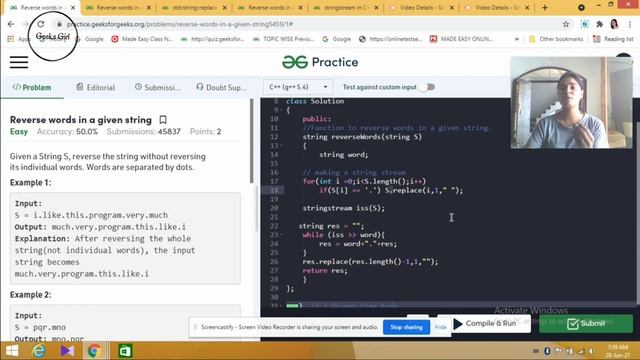 Q1:Reverse words in a given string||String ||Geeks Girl GFG Must Do Coding Questions Solution