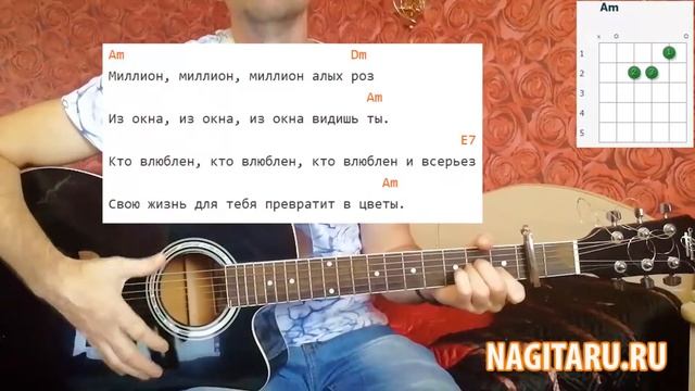 Миллион алых роз. Простые аккорды, на гитаре смотреть онлайн