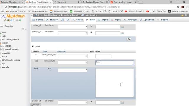 Migration Database in Laravel 5.8