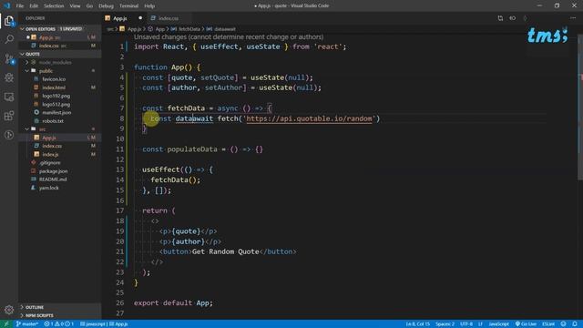 Random Quote Generator (React Hooks) - Part 3 | TMS | Sumeet Rohra смотреть онлайн