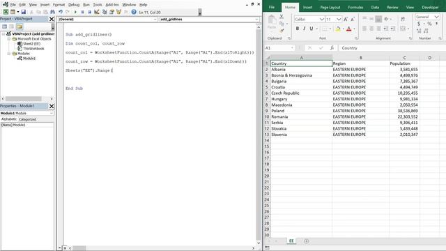 Excel VBA Macro: Add Gridlines/Borders To A Table (Dynamic Range) смотреть онлайн