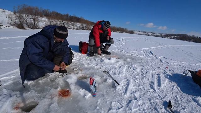 Пронское водохранилище.Зимняя рыбалка река Проня. Ясная погода и прекрасное настроение для рыбалки.