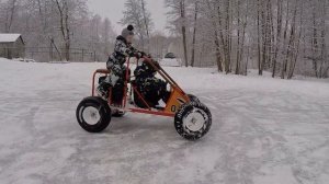 Зимний дрифт на картинге по льду. Детский карт своими руками.